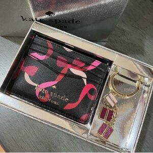Kate Spade Staci 2pc set Black and Pink card holder and keychain new in box